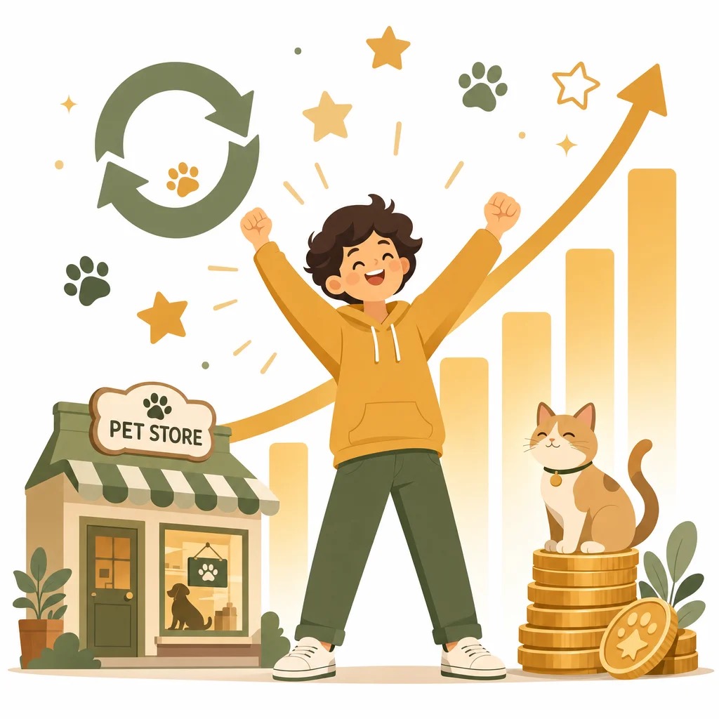 Growing pet store revenue and repeat sales